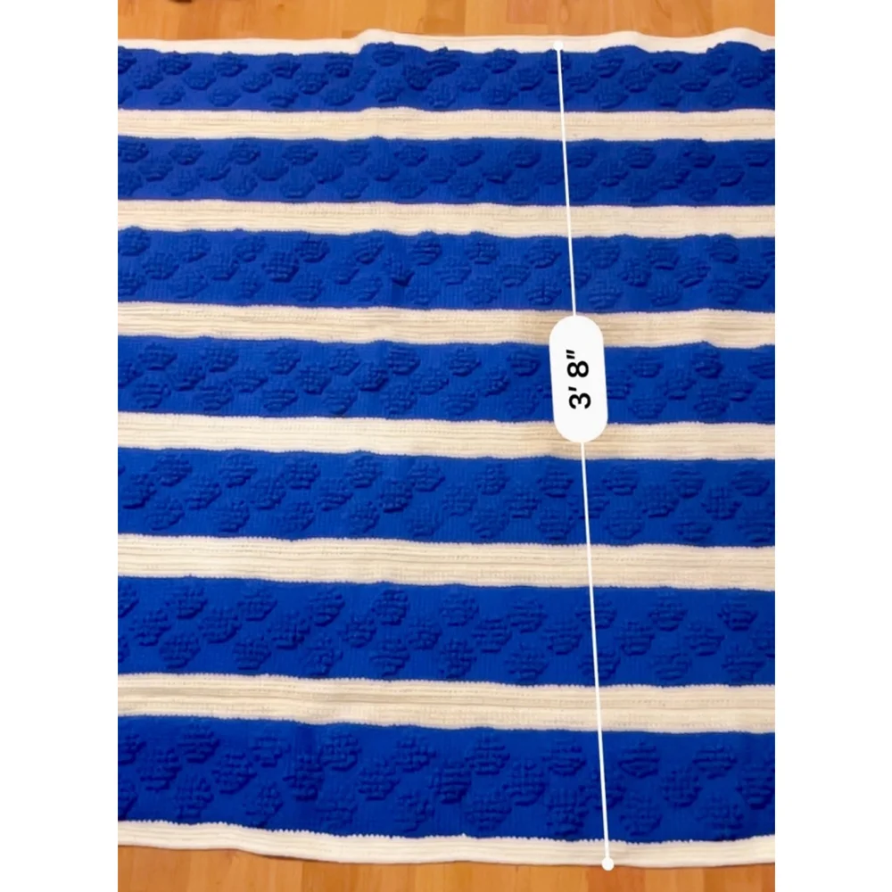 Handmade Afghan Blue and White Striped textured puffs crochet blanket school